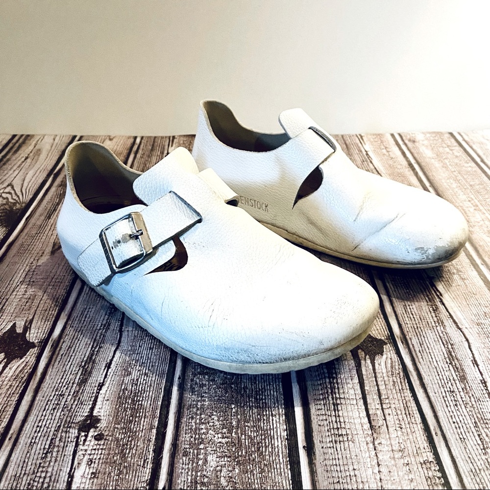 Birkenstock white slip on leather clogs